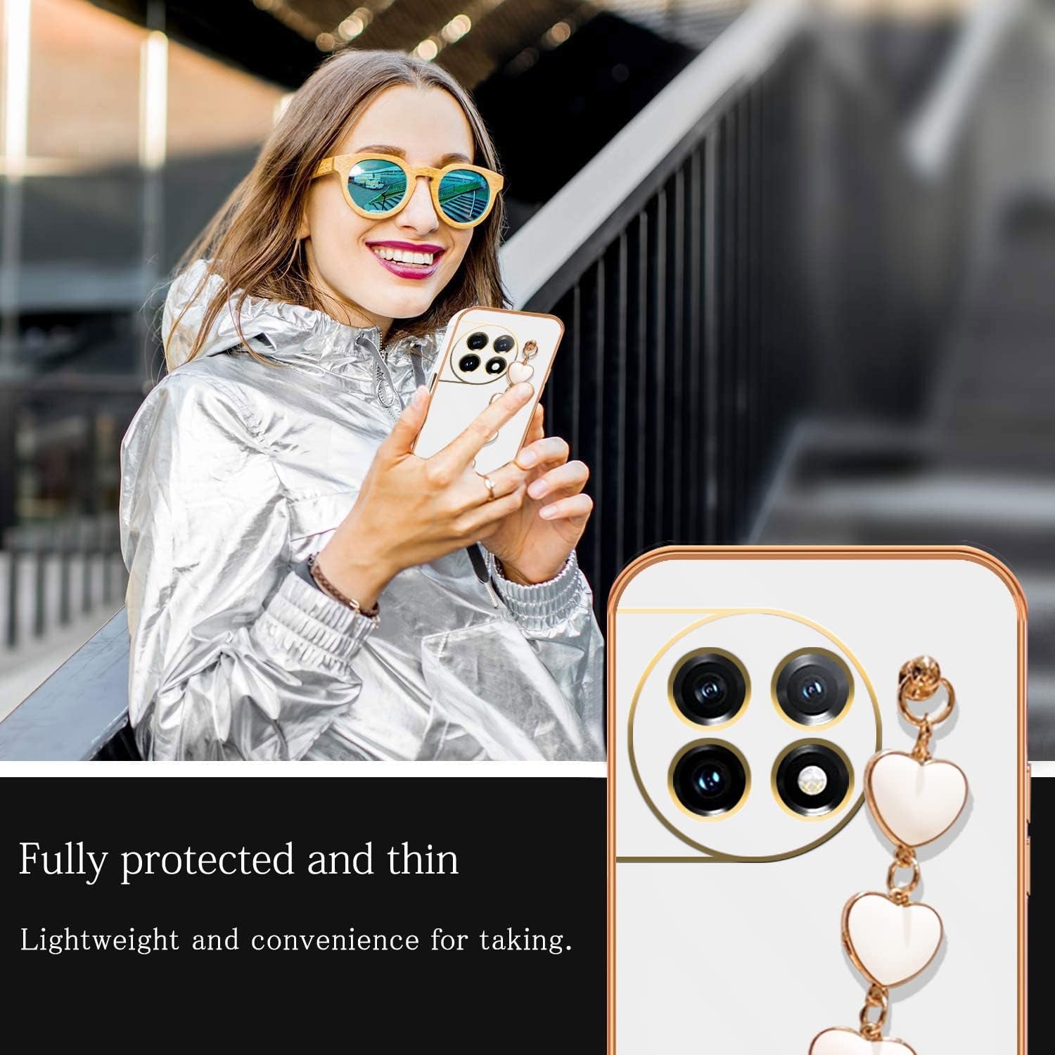 Jancyu Compatible with Oneplus 11 Case Silicone,Shockproof Phone Case for Oneplus11 with Strap Love Slim Protective Accessories Cute Cover for Women Girls (White)  Jancyu   