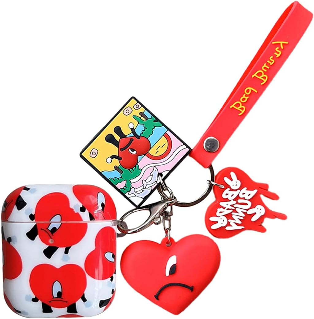 Cute Airpod 1/2 IMD Case,3D Fashion Popular Cool Bad Bunny TPU Headphone Case,Airpods 1/2 Generation with 3D Cartoon Key Chain Soft Skin Case (For Airpods 1/2)  TXSPYYHQFZC   