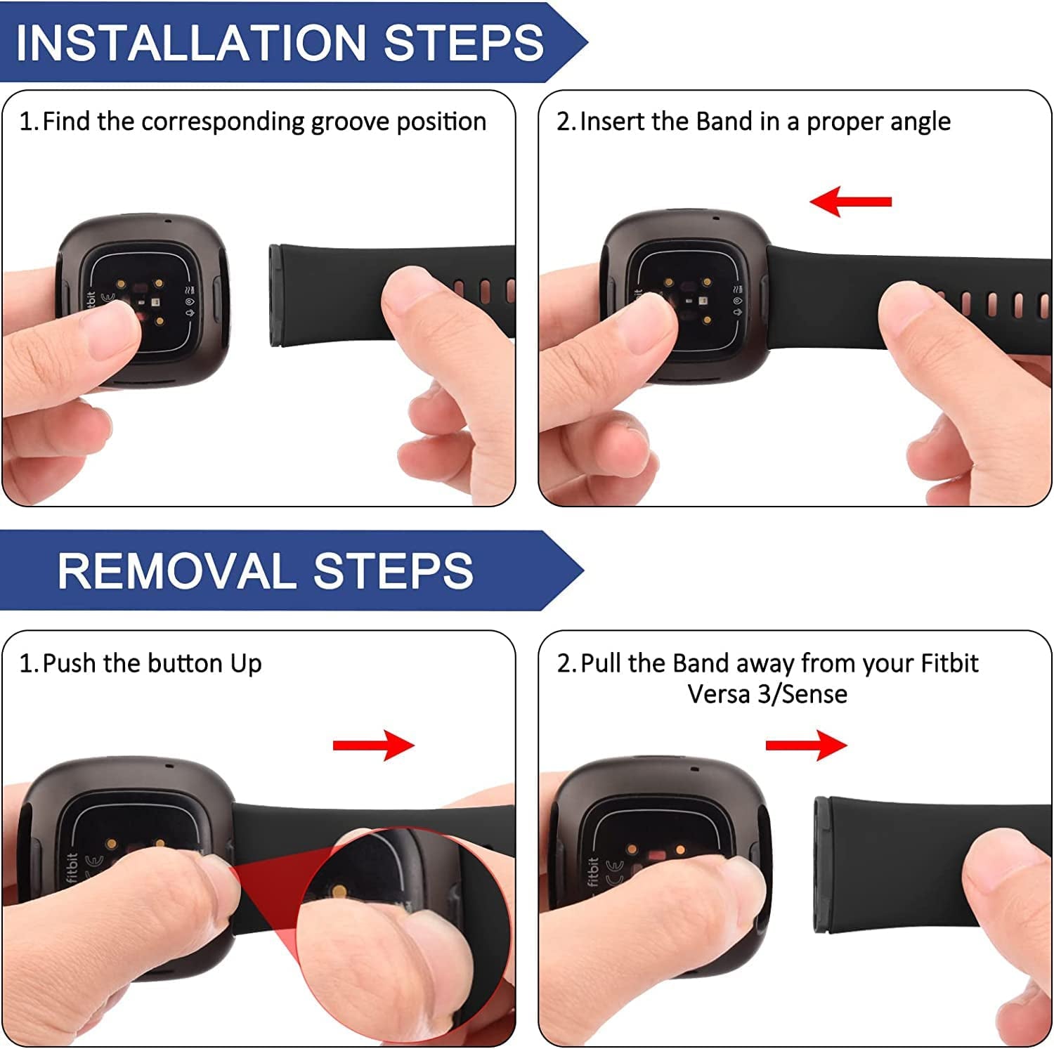 4 Pack Sport Bands Compatible with Fitbit Sense/Versa 3,Classic Soft Silicone Replacement Wristbands for Versa 3 Smart Watch Women Men Large（Black+Dark Blue+Rock Cyan+Grey）  SENGKOB   