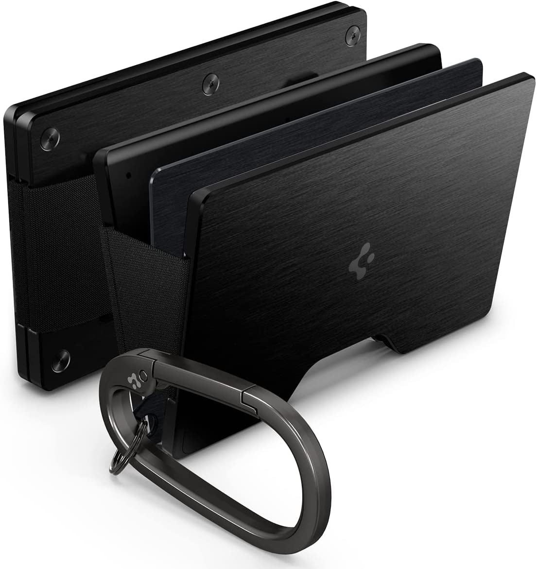 Spigen RFID Blocking Metal Wallet S Slim Minimalist Credit Card Holder for Men and Women with Cash Strap - Black  Spigen Black (w/ Metal Plate + Key Ring) Minimalist 