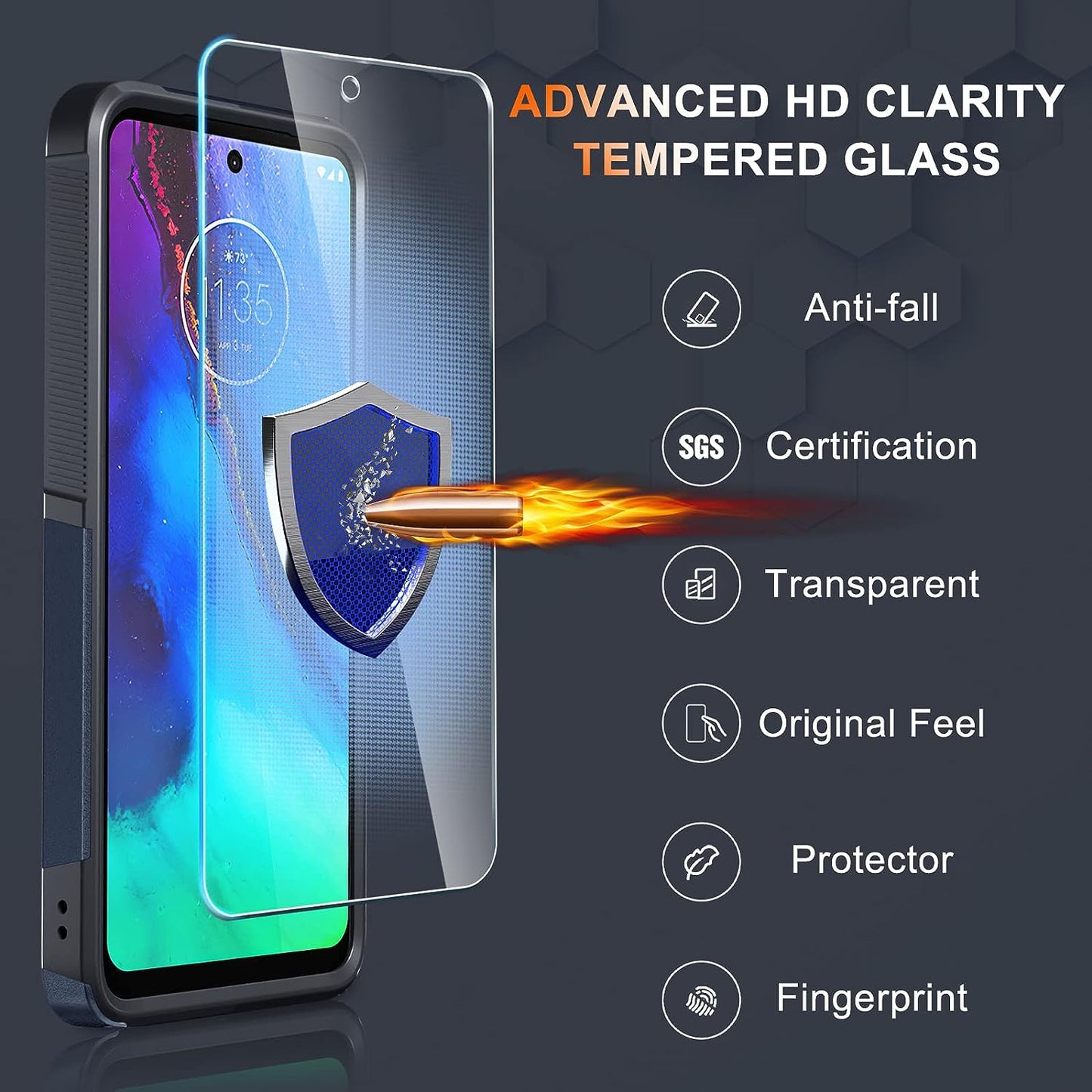 For Motorola Moto G Stylus 5G 2023 Case [Not Fit 4G or 2022 Version], Heavy Duty Rugged Shockproof Protective Phone Cover with Lanyard Strap and Tempered Glass Screen Protector,2023 Navy Blue  RMOCR   