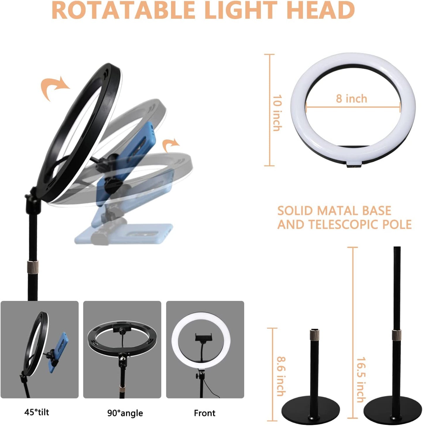 10" Desktop Ring Light with Stand and Phone Holder, Selfie Computer LED Circle Light with 3 Light Modes, for Zoom Meetings Calls Online Video  tenwei   