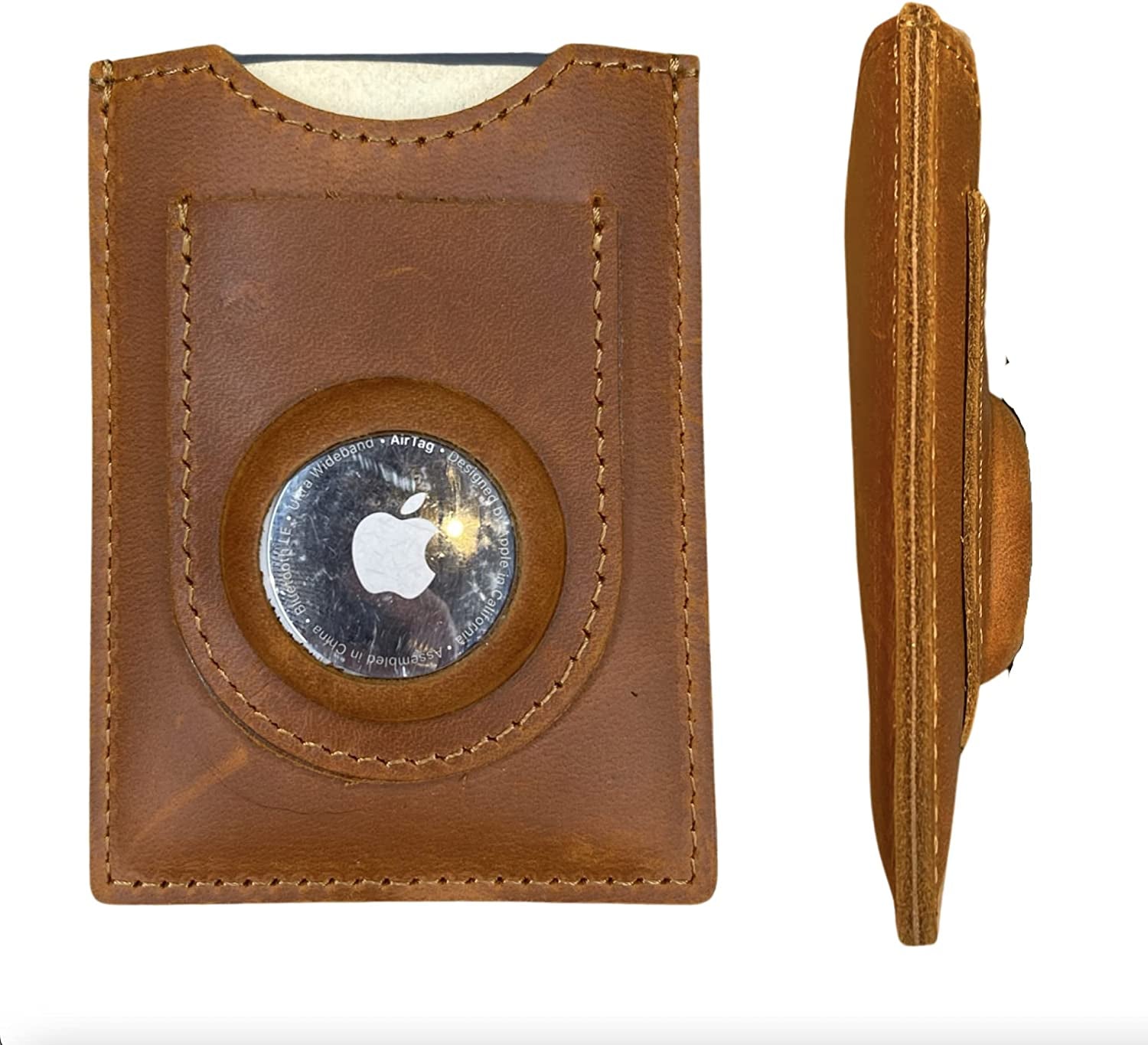 Lumberjack Plaid Genuine Leather Minimal Airtag Wallet Slim Front Pocket Card Holder RFID Blocking with Molded Airtag Slot | with Gift Box  Lumberjack Plaid   