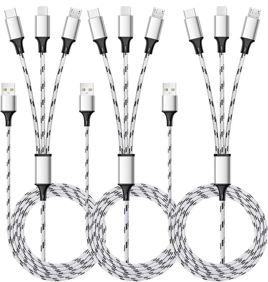 Multi Charging Cable, 5Ft 3Pack Multi Charger Cable Nylon Braided Multiple USB Universal 3 in 1 Charging Cord Adapter with Type-C, Micro USB Port Connectors for Cell Phones and More  Neteli Direct   