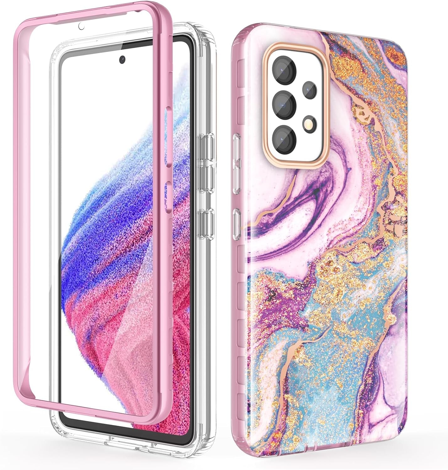 Chvelop Case Compatible with Samsung Galaxy A53 5G (2022 Released), Marble Stylish Slim Soft TPU, Full Body Protective with Built-In Screen Protector, Shockproof Cover for A53, 6.5 In, River/Purple  Chvelop Star/Purple Samsung Galaxy A53 5G 