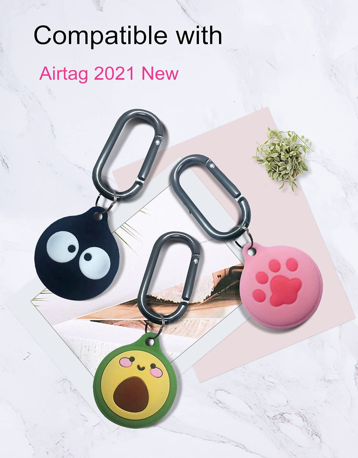 3 Pack Protective Case Compatible with Apple Airtag Cases, Cute Cartoon Silicone Protective Holder for Airtag Keychain, Pet,Luggage, Newest Design  Carrehome   