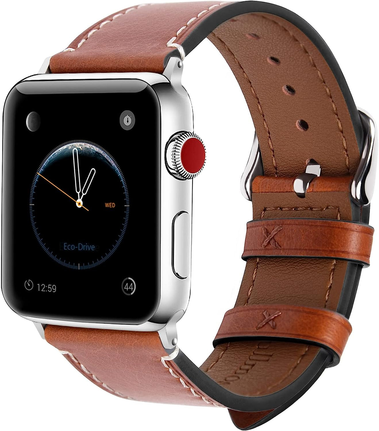 Fullmosa Compatible Apple Watch Band Leather 42Mm 44Mm 45Mm 38Mm 41Mm 40Mm for Iwatch Se/Se2/Series 8/7/6/5/4/3/2/1/Ultra 49Mm,42Mm/44Mm/45Mm White + Silver Buckle  Fullmosa Light brown + silver buckle 42mm/44mm/45mm/49mm 