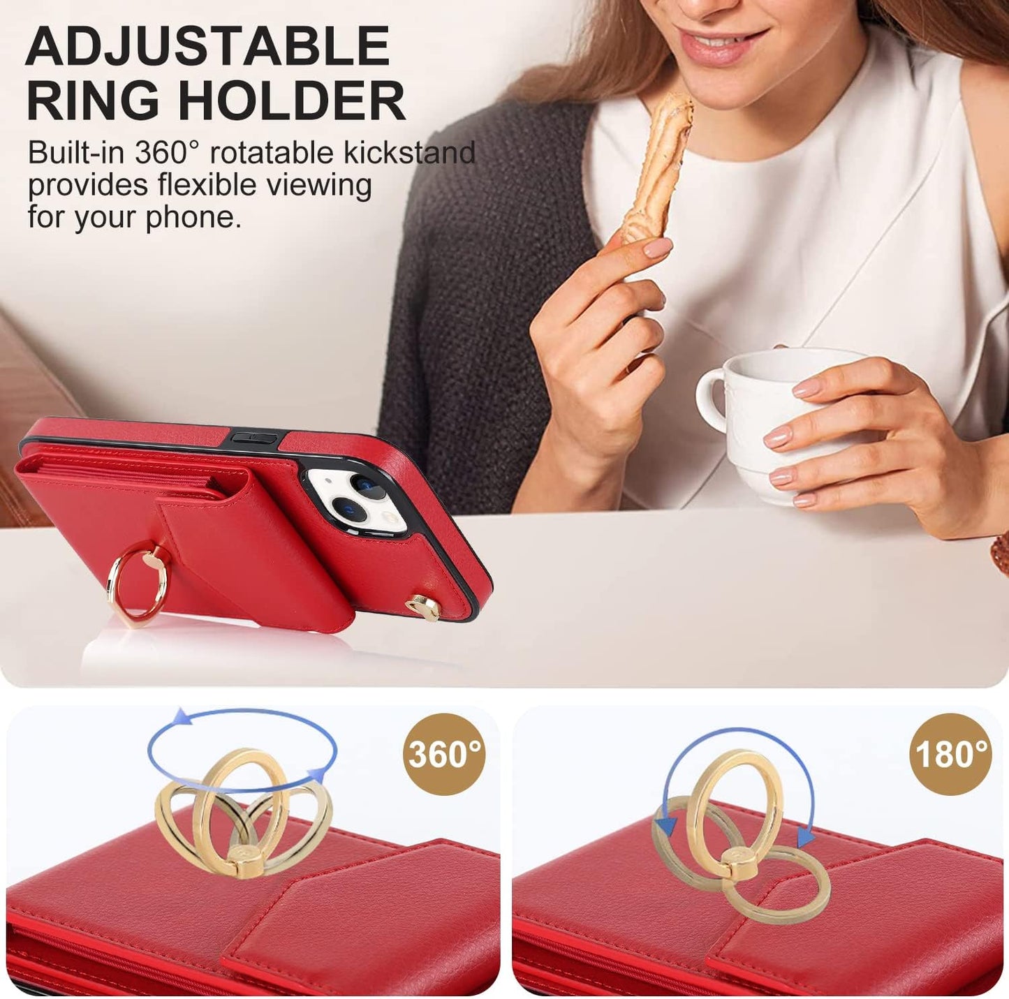 YYTVN for Iphone 12/Iphone 12 Pro Case 6.1 Inch, Minimalist Wallet Case with Ring Kickstand and Shoulder Strap, Shockproof Stylish Protective Cover for Iphone 12/Iphone 12 Pro -Red  YYKeji   