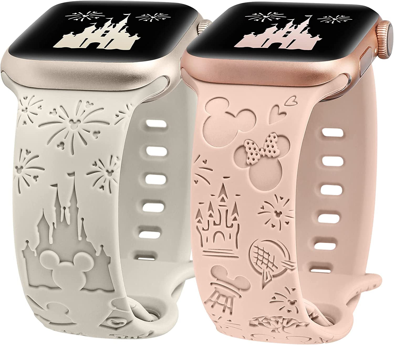 Girovo 2 Packs Cartoon Engraved Bands Compatible with Apple Watch Bands 38Mm 40Mm 41Mm 44Mm 45Mm 42Mm 49Mm Women, Cute Anime Designer Soft Silicone Strap for Iwatch Series 8/7/6/5/4/3/2/1/Se/Ultra  Girovo Starlight & Pink 42/44/45/49mm 