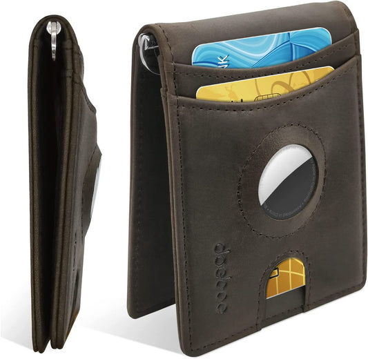 Doeboe Airtag Wallet Holder, Wallet for Men Genuine Leather Credit Card Bifold Wallet with Money Clip, Minimalist RFID Slim Front Pocket Wallet, Airtags Accessories for Men Women Father'S Day Gift  doeboe   