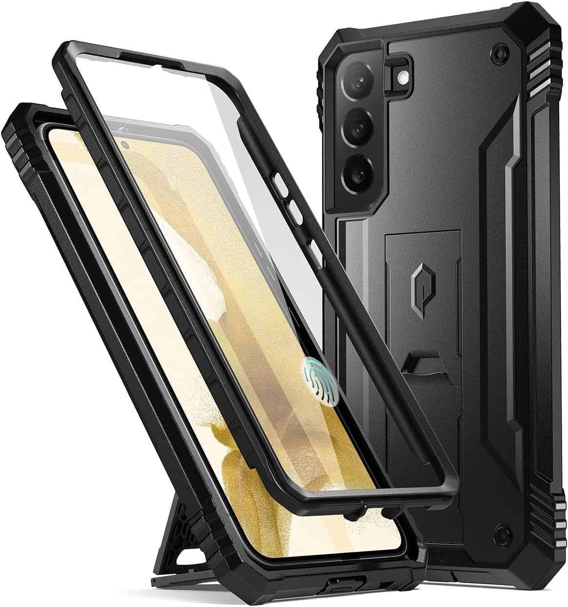 Poetic Revolution Case for Galaxy S22+ plus with Built-In Screen Protector, Work with Fingerprint ID, Full Body Rugged Shockproof Protective Cover Case with Kickstand for S22+ plus 5G 6.6 Inch, Black  Poetic   