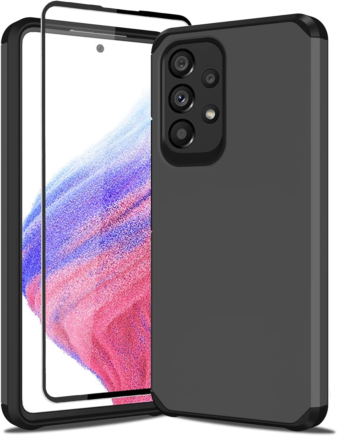 Sunstory for Galaxy A53 5G Case with Tempered Glass Screen Protector, Samsung A53 5G Case, Hybrid Shock Proof Rugged Bumper PC+TPU Cover for Samsung Galaxy A53 5G Case Phone (A53 5G, Navy Blue)  SunStory Dark Grey A53 5G 