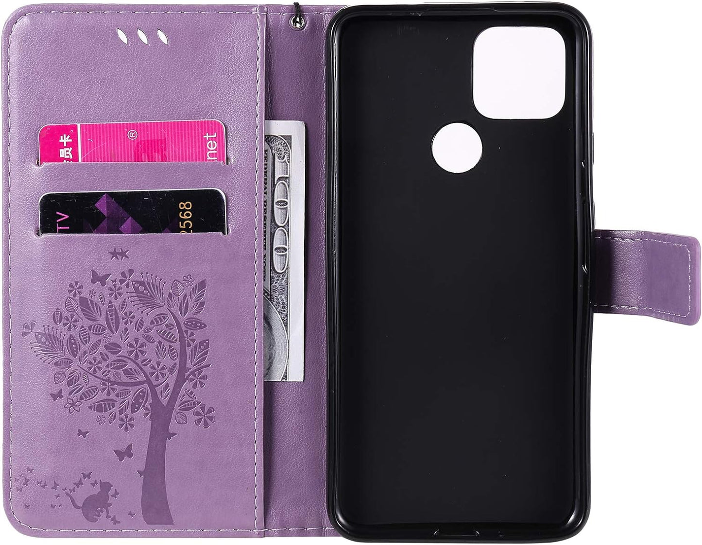LEMAXELERS Google Pixel 4A 5G Case Embossed Wallet Shockproof Case Flip Premium PU Leather Magnetic Card Slots with Stand Cover for Google Pixel 4A 5G / Pixel 5 XL Wishing Tree Light Purple KT  LEMAXELERS   