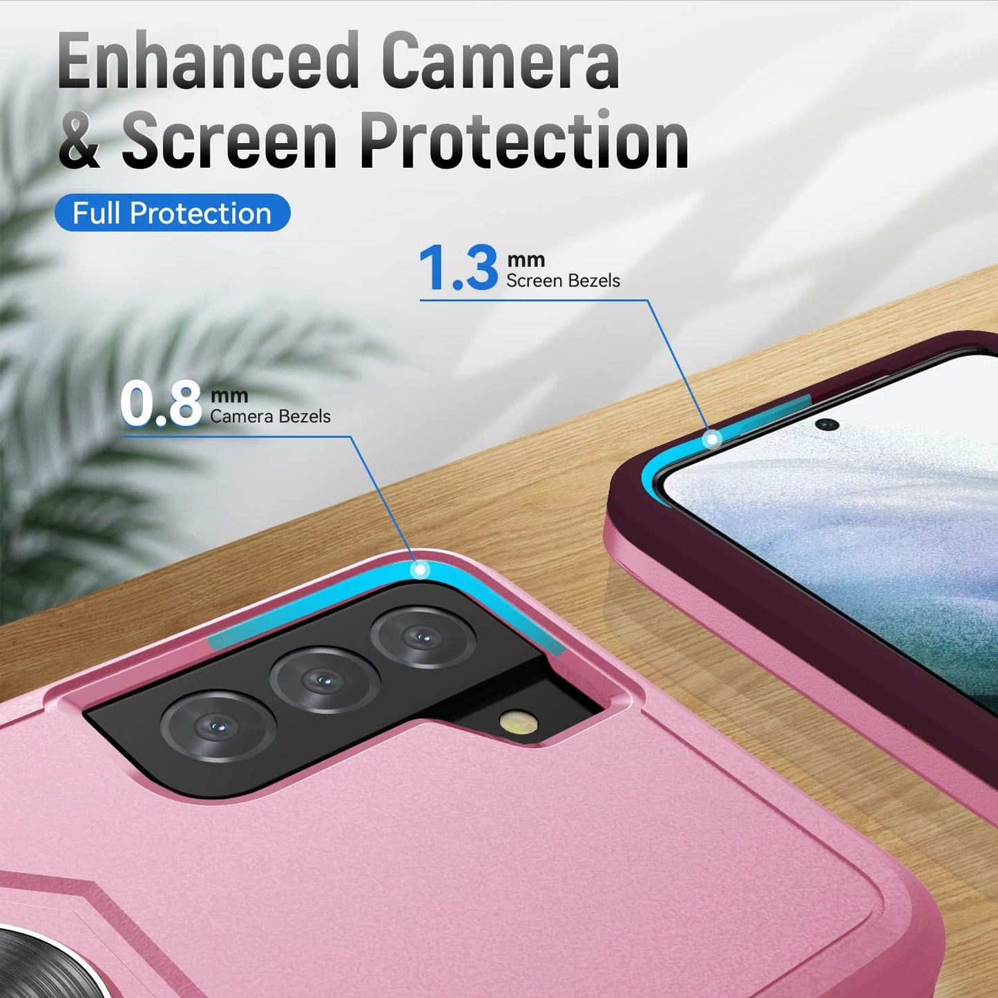 KSELF Galaxy S21 5G Case with Tempered Glass, Shockproof Military-Grade Phone Cover & Ring Kickstand, 6.2" (Pink)  KSELF   