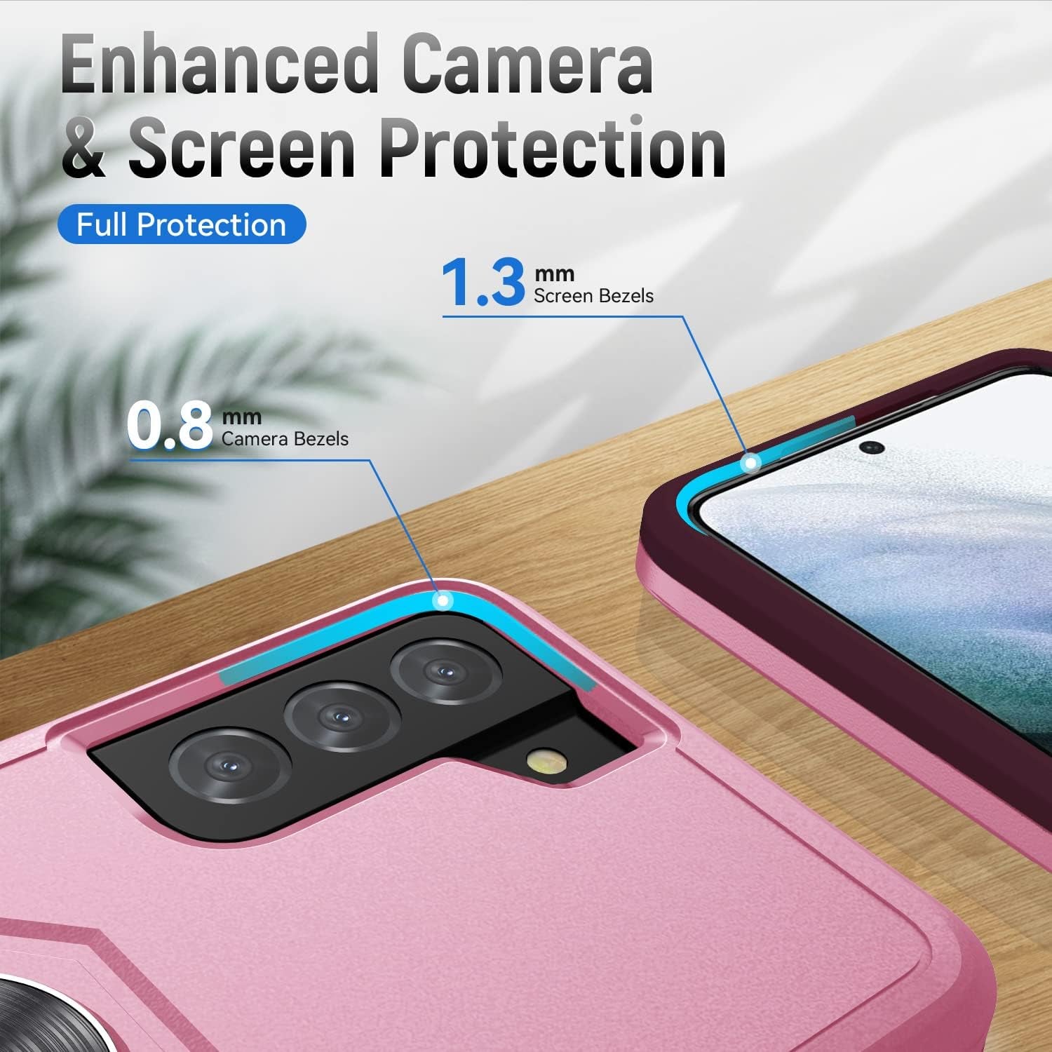 KSELF Galaxy S21 5G Case with Tempered Glass, Shockproof Military-Grade Phone Cover & Ring Kickstand, 6.2" (Pink)  KSELF   