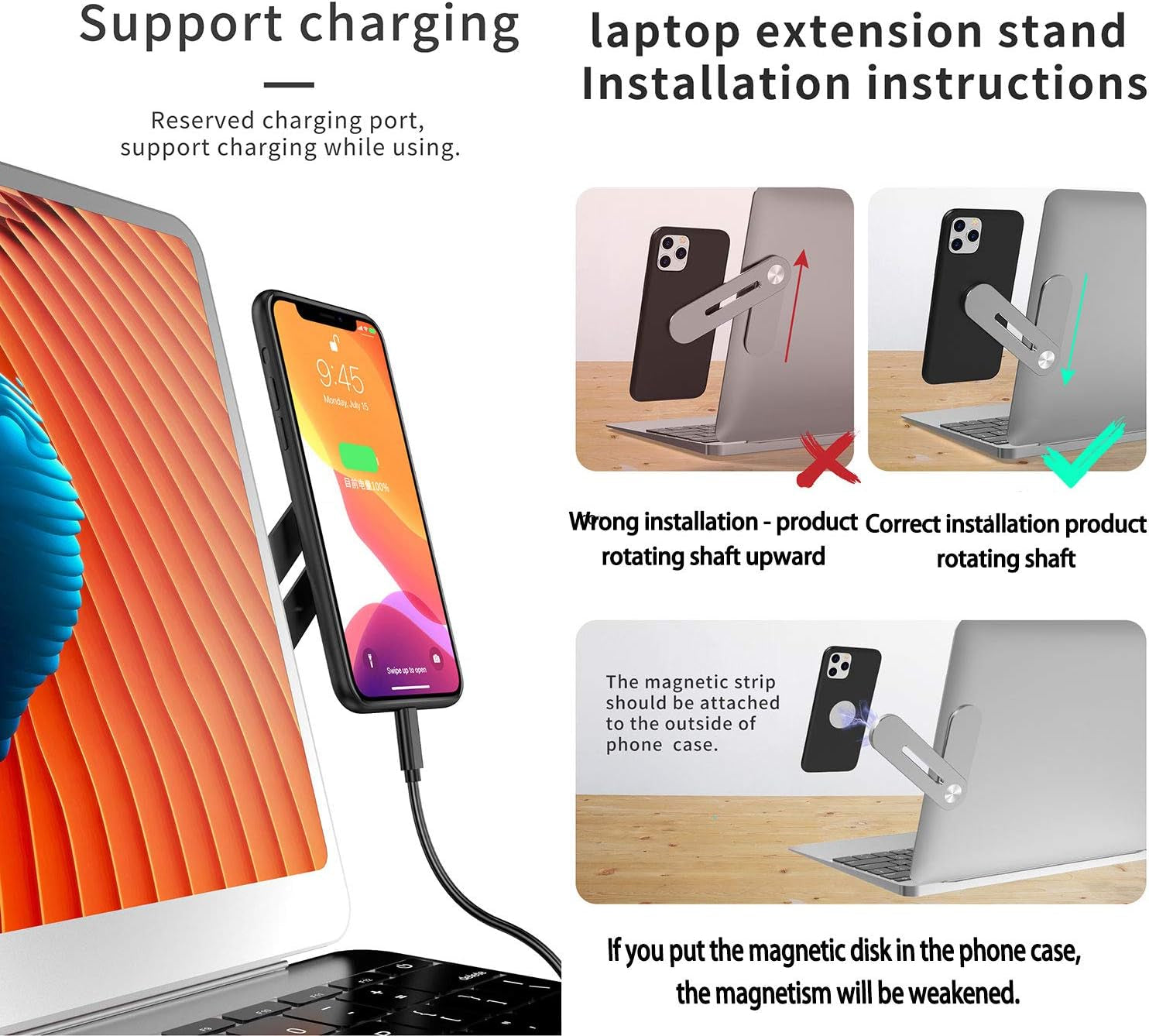 Side Mount Clip for Laptop Magnetic Cellphone Mount Universal Aluminum Alloy Laptop Expansion Bracket Magnetic Cell Phone Holder Fixed Clip on Flat and Slim Monitor or Laptop Monitor (1)  JACKAILL   