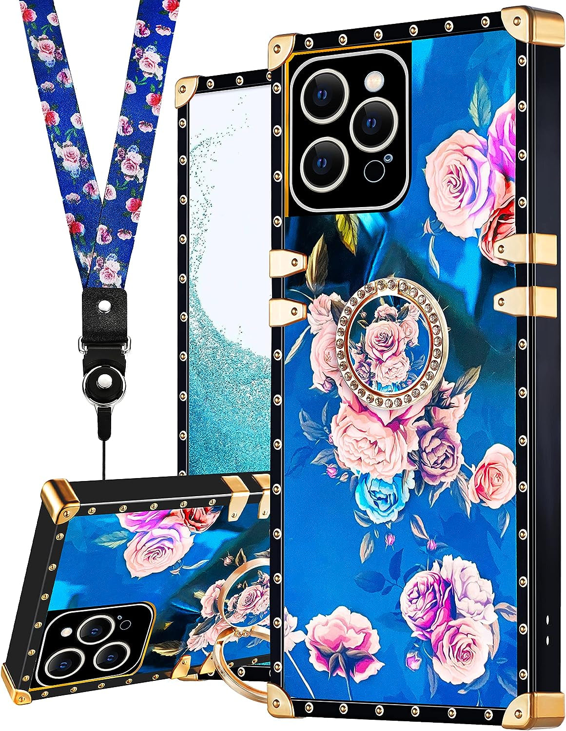 Loheckle for Square Iphone 14 Pro Max Case, Designer Retro Luxury Cases for Women with Ring Stand Holder and Lanyard, Stylish Bee Cute Cover for Iphone 14 Pro Max 6.7 Inch  Loheckle   