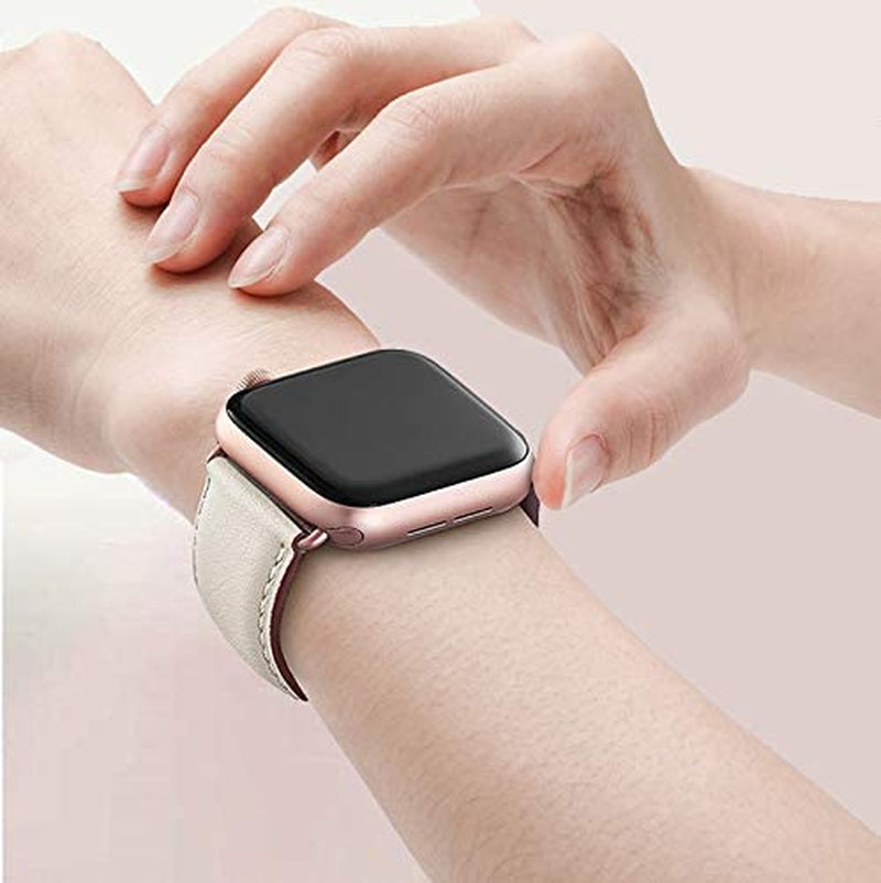 OMIU Square Bands Compatible with Apple Watch Band 38Mm 40Mm 41Mm 42Mm 44Mm 45Mm 49Mm, Genuine Leather Wristband Starp for Iwatch SE Series 8 7 6 5 4 3 2 1 Utral for Women Men(Ivory White/Rose Gold)  BestWayStore   