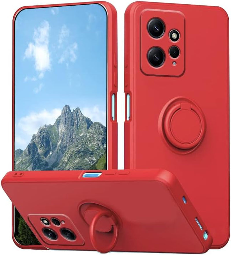 Wousunly Compatible with Redmi Note 12 4G Case with Ring Kickstand Green, Xiaomi Redmi Note 12 4G Phone Case Silicone Liquid with Soft Microfiber Lining Slim Shockproof Protective Cover (Black)  Wousunly Red  