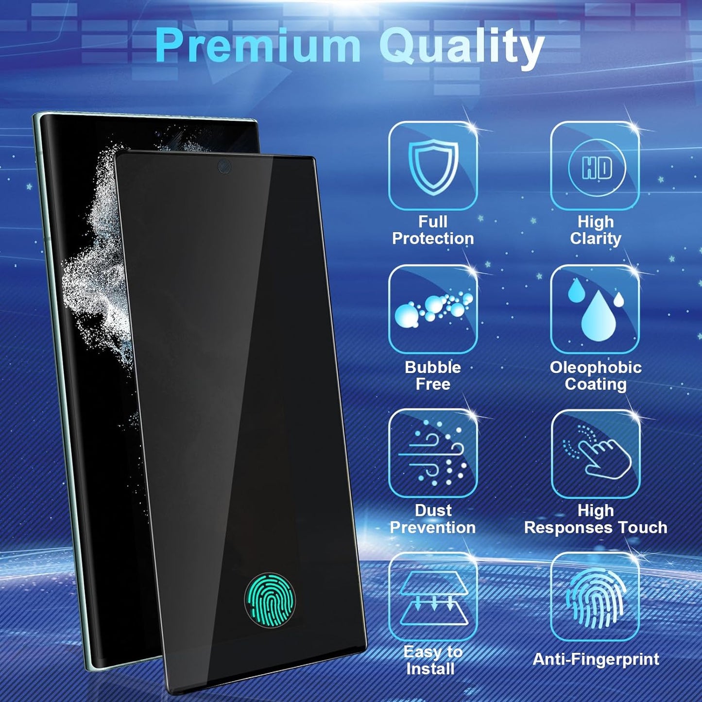 CWQZGUF 2+2 Pack Galaxy S22 Ultra Privacy Screen Protector - 2 Pack Privacy Film + 2 Pack Camera Lens Tempered Glass, High Clarity Bubble Free, Anti-Spy Protection for Samsung S22 Ultra 5G  CWQZGUF-i8sh3   