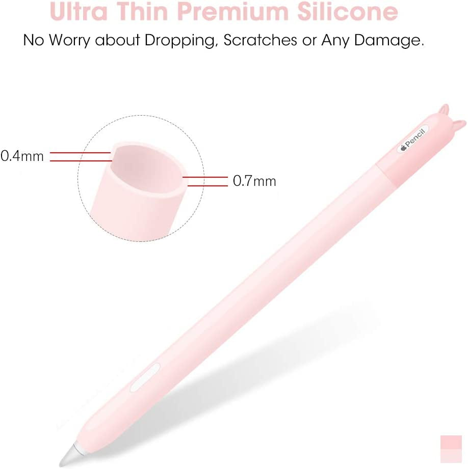 2 Pack Case for Apple Pencil 2Nd Generation Holder Sleeve Skin Pocket Cover Silicone Accessories Kit for Ipad Pro 11 12.9 Inch 2018, Cute Soft Grip Pouch with 4 Protective Cap Holders (Pink, Purple)  2pencil-Pink+purple   