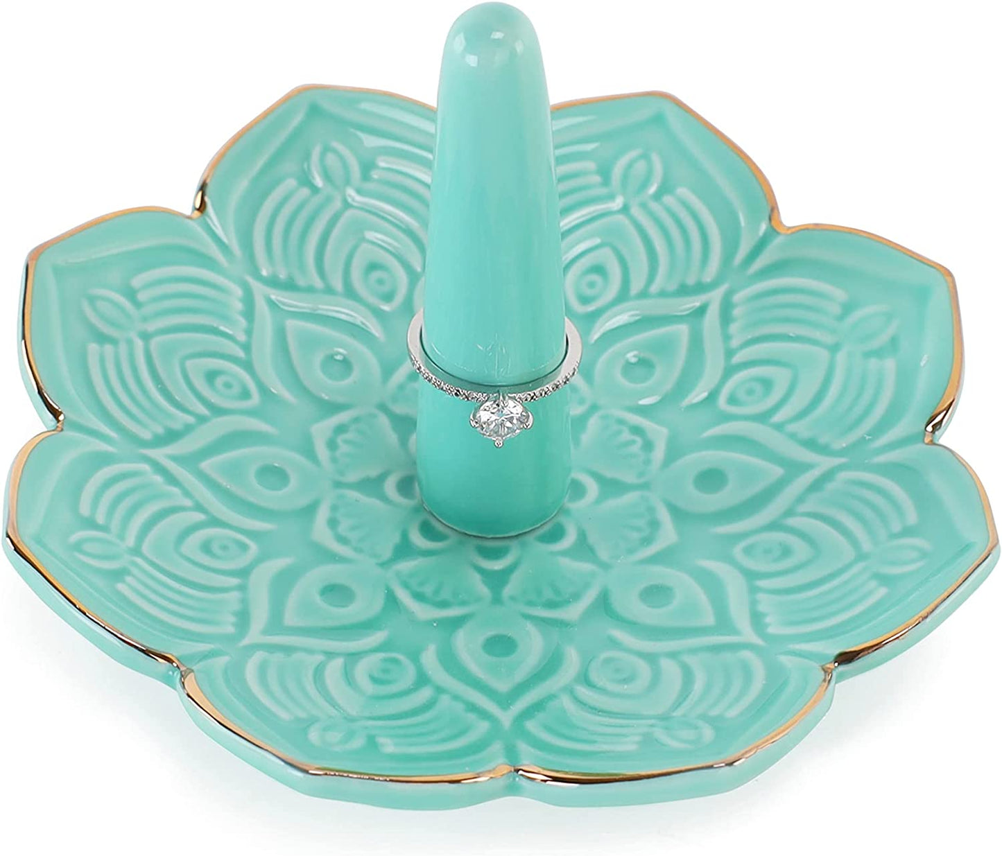 HOME SMILE Elephant Ring Dish Holder for Jewelry,Elephant Gifts for Women Chritsmas,Engagement Wedding Trinket Trays,Ceramic White  QY 5" Green Mandala  