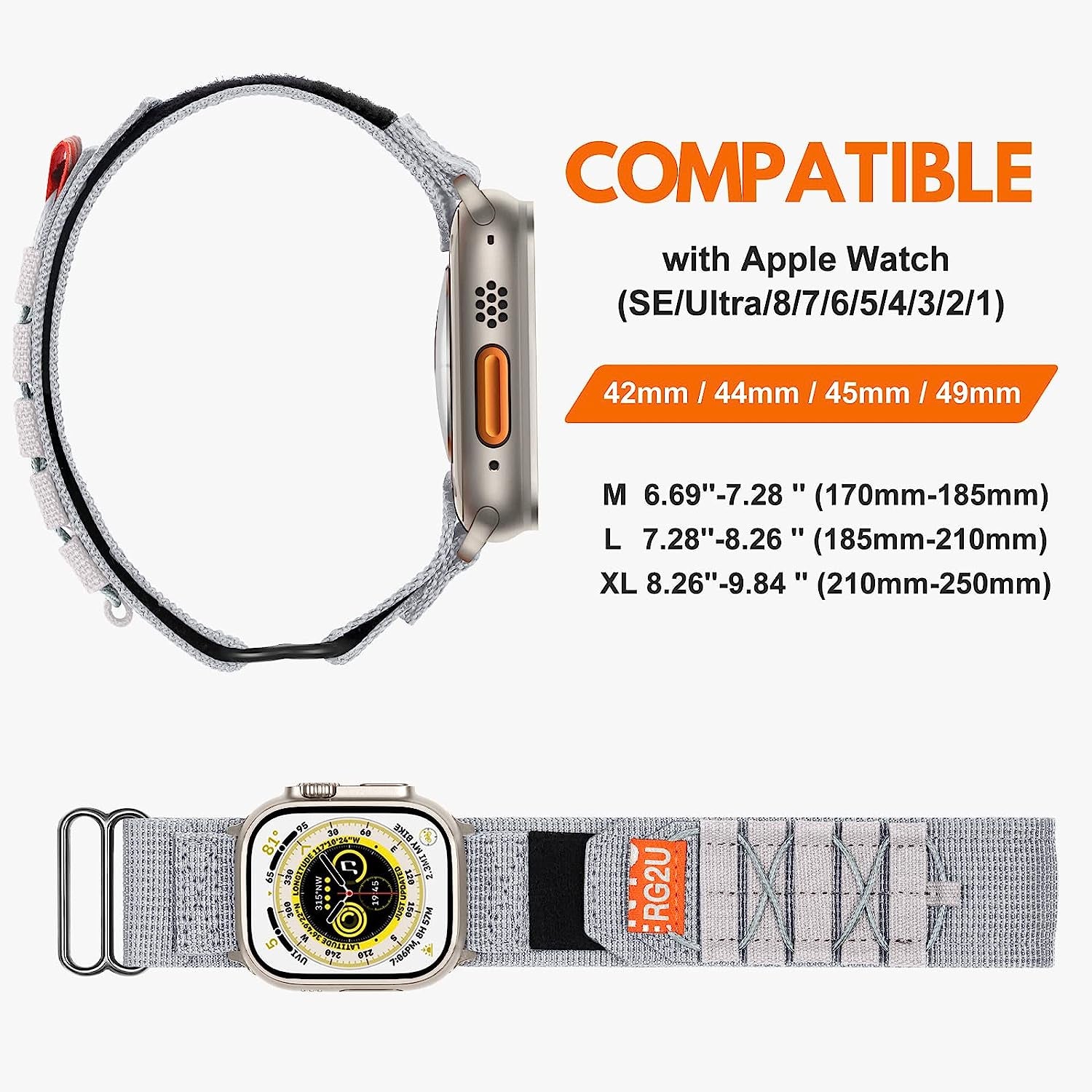 Odbeai Rugged Military Tactical Nylon Braided Sport Bands Compatible with Apple Watch 49Mm 45Mm 44Mm 42Mm for Men, Woven Solo Loop Designed Straps for Iwatch Series 8 7 6 5 4 3 2 1 SE Ultra  Odbeai   