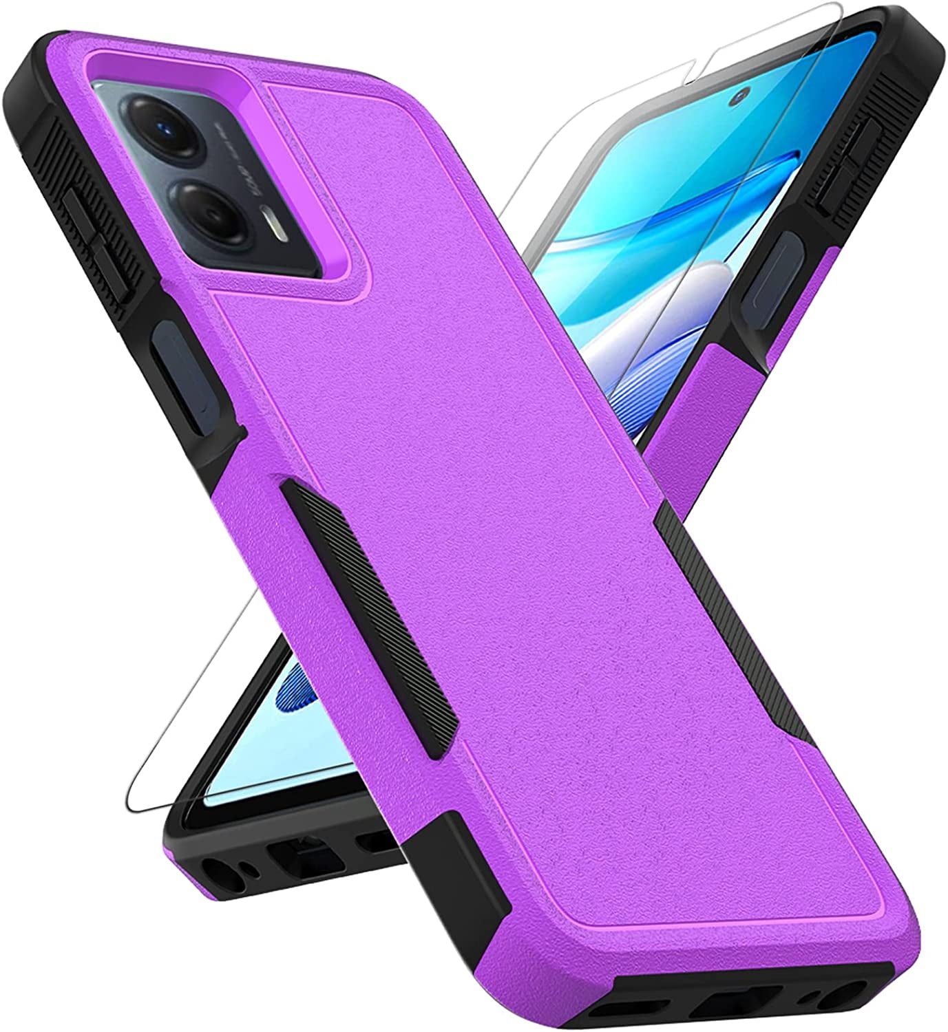 For Moto G 5G 2023 / Moto G Power 5G 2023 Case: Dual Layer Protective Heavy Duty Cell Phone Cover Shockproof Rugged with Screen Protector - Military Protection - Motorola Moto G 5G 2023, Red  Jinxian Co., Ltd. Purple (Pc) + Black (Tpu)  