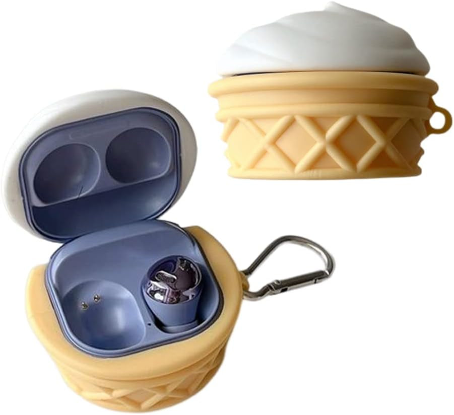 Cute Silicone Earbuds Case Cartoon Headphones Cover Fit Designed for Galaxy Buds2 Pro (2022) /Galaxy Buds 2 (2021) /Samsung Galaxy Buds Live (2020) /Galaxy Buds Pro (2021) (Bell)  HENJI Ice Cream  