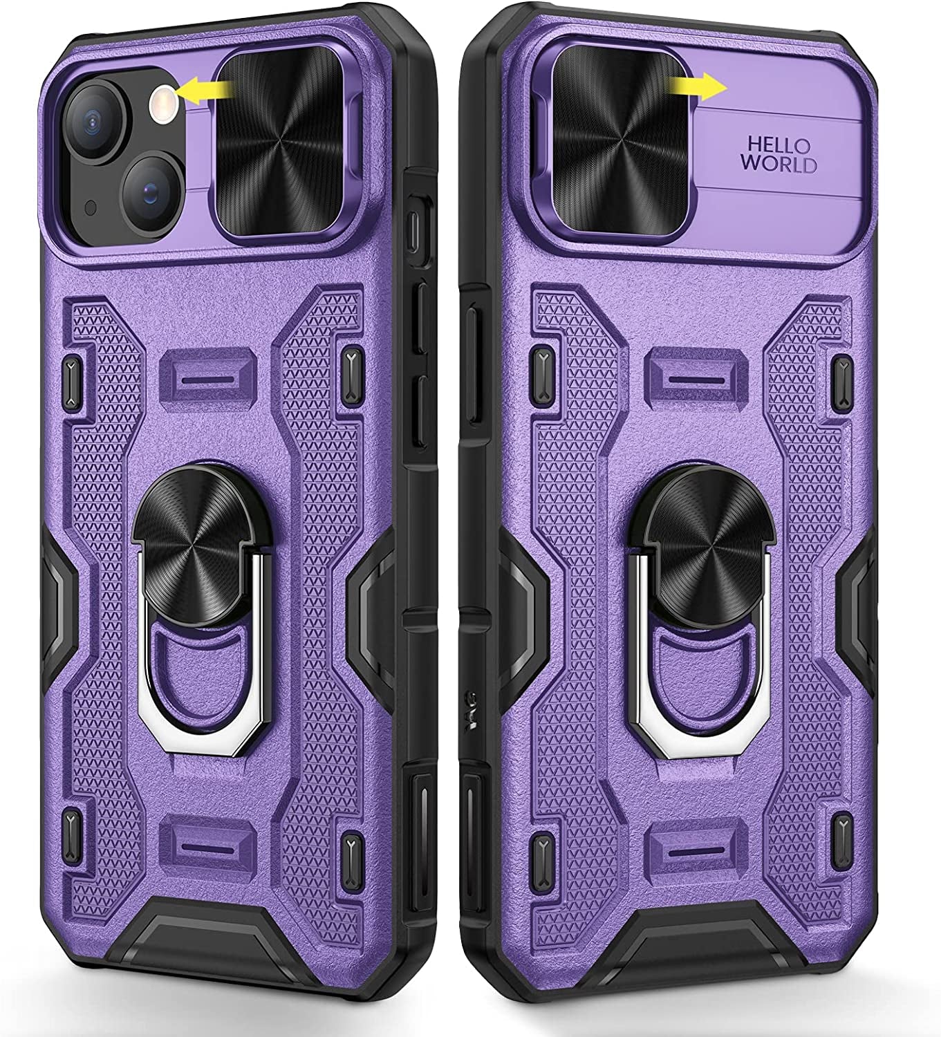 Caka for Iphone 14 plus Case with Belt-Clip Holster, Case for Iphone 14 plus with Slide Protective Camera Cover Built-In 360° Rotate Stand, Iphone 14 plus Phone Case 6.7 Inch -Green  Caka Purple  