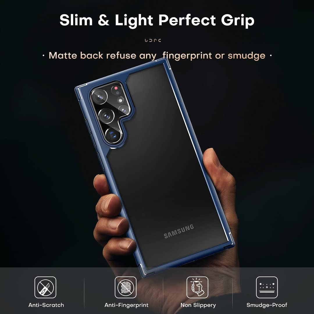 TOCOL for Samsung Galaxy S22 Ultra Case, Translucent Matte Hard Back [Military Grade Shockproof] [Anti-Scratch & Anti-Fingerprint] Slim Fit Protective Cover for Galaxy S22 Ultra Case 6.8'', Navy Blue  TOCOL   