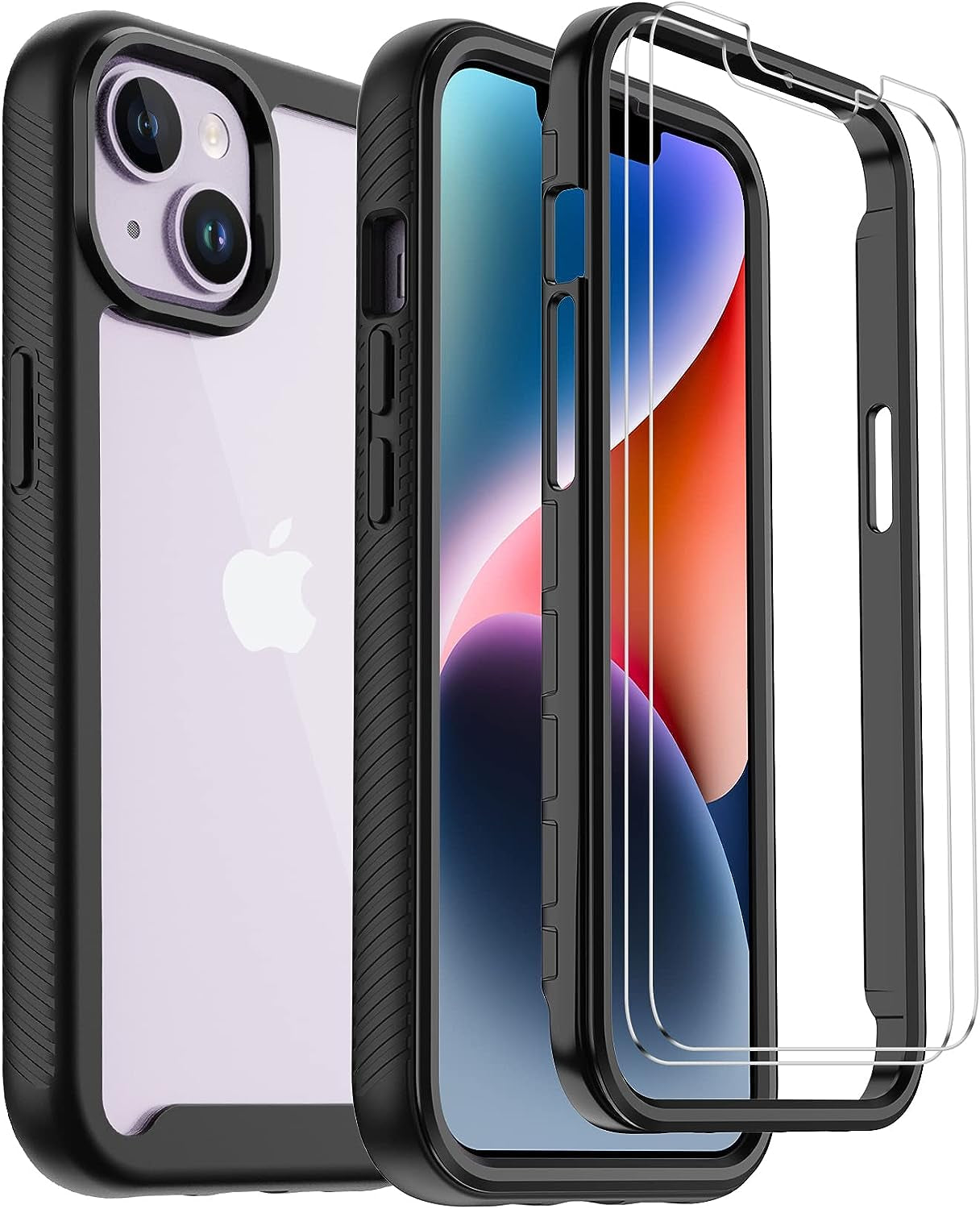 Annymall for Iphone 14 plus Case with 2 Screen Protector, Heavy Duty Drop Protection Shockproof Rugged 3-Layer Military Tough Durable Protective Cover for Apple Iphone 14 plus 6.7" (Black)  Annymall Black/Clear  