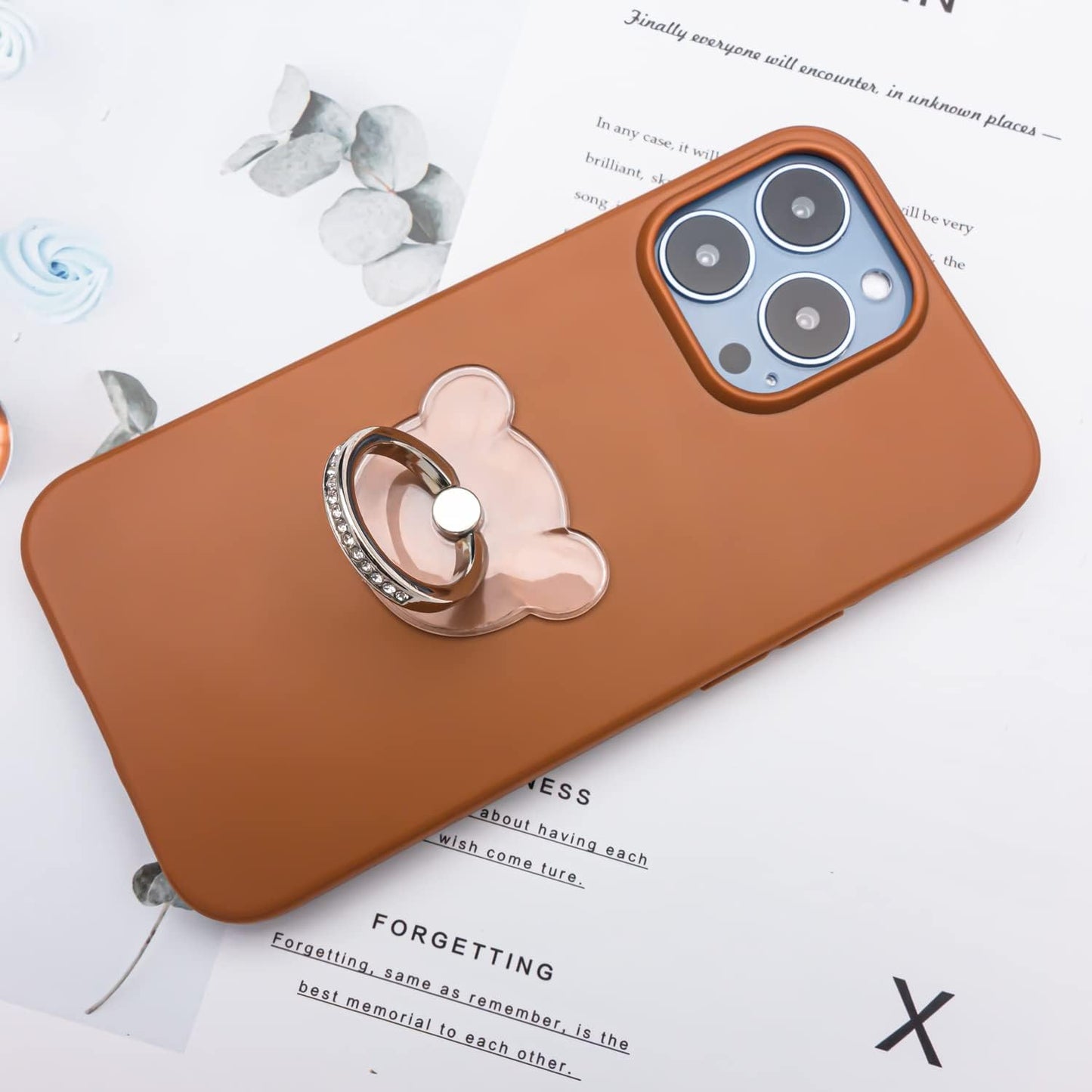 WOGROO Cell Phone Ring Holder Stand Compatible All Mobile Phones or Phone Cases, Transparent Phone Ring Holder Finger Kickstand 360°Degree Rotation Clear Phone Ring Grip, Bear  WOGROO   