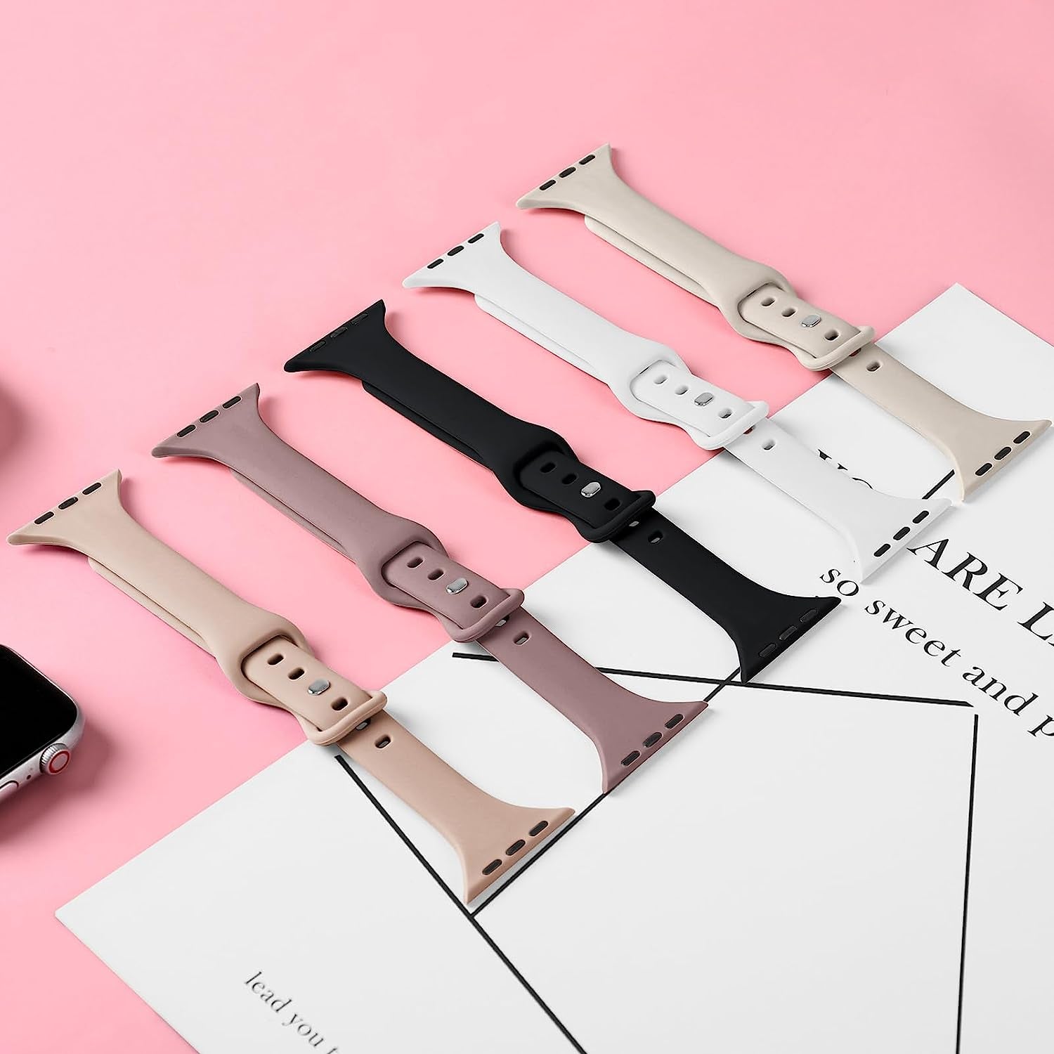 Qrose 5 Pack Bands Compatible with Apple Watch 38Mm 40Mm 41Mm 42Mm 44Mm 45Mm 49Mm, Slim Thin Narrow Replacement Silicone Sport Strap Wristbands for Iwatch Series Ultra 8/7/6/5/4/3/2/1 SE Women Men  QRose   