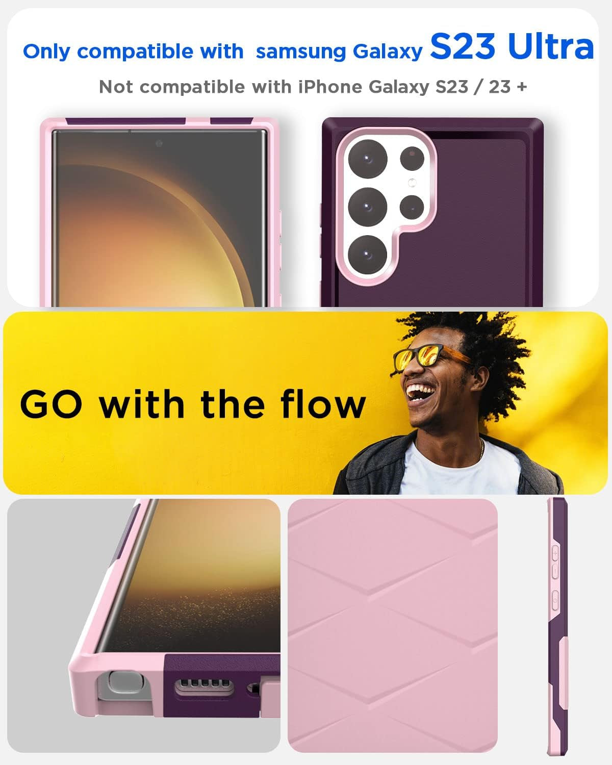 Aicase for Samsung Galaxy S23 Ultra Case,Heavy Duty Drop Protection Full Body Rugged Shockproof Military Protective Tough Durable Cover for Samsung Galaxy S23 Ultra 6.8"_Burgundy/Pink  AICase   