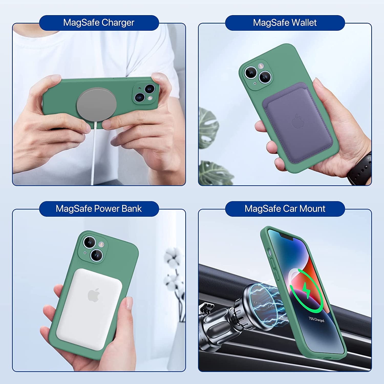 Miracase Magnetic Case Designed for Iphone 14 Case with Screen Protector,[Upgraded Enhanced Camera Protection],Shockproof Liquid Silicone Case 6.1 Inch,Acacia Green-Magnetic  Miracase   