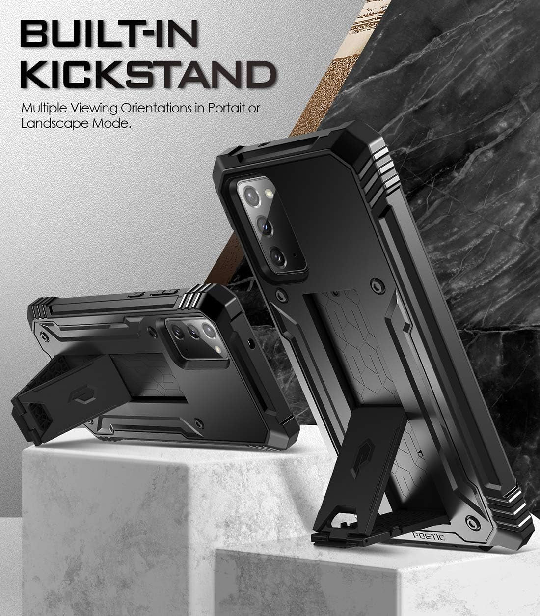 Poetic Revolution Series for Samsung Galaxy Note 20 Case, Full-Body Rugged Dual-Layer Shockproof Protective Cover with Kickstand, without Built-In-Screen Protector, Black  Poetic   