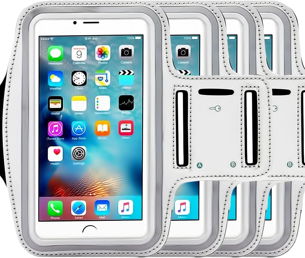 [1 Pack]Water Resistant Sports Armband Casehq for Iphone 7/7 Plus, 6/6S plus (5.5-Inch), Galaxy S6/S7 Edge, Y Note 5, with Key Holder/ Flap High Visibility Night Reflective Running Exercise Armband  CaseHQ armband Silver 5.7 4Pack  