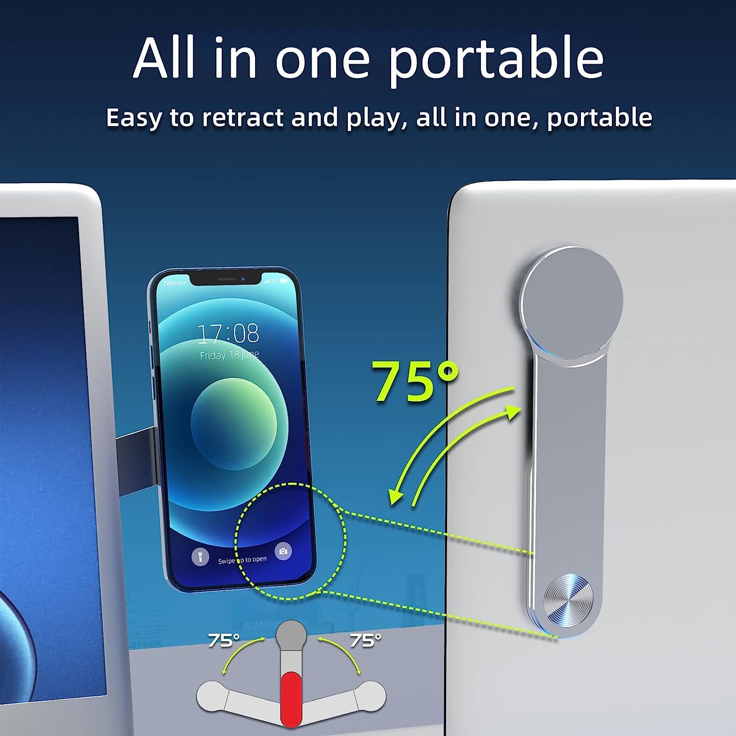 Acogedor Magnetic Laptop Phone Holder for Laptop, Aluminum Alloy Computer Monitor Side Phone Mount, Foldable Cell Phone Stand, for 4 to 8 Inch Full Smartphones  Acogedor   