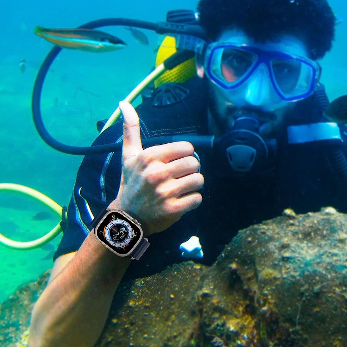 Ocean Sport Band Compatible with Apple Watch Bands 42Mm 44Mm 45Mm 49Mm, Soft Silicone Wristbands Replacement Strap for Iwatch Ultra Series 8 7 6 5 4 3 2 1 SE for Women Men Midnight 42 44 45 49Mm  Rain gold   