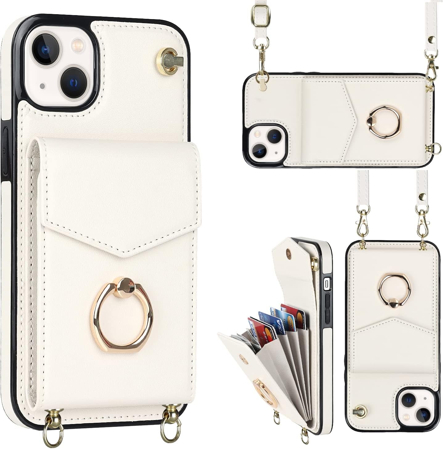 YYTVN for Iphone 12/Iphone 12 Pro Case 6.1 Inch, Minimalist Wallet Case with Ring Kickstand and Shoulder Strap, Shockproof Stylish Protective Cover for Iphone 12/Iphone 12 Pro -Red  YYKeji White Iphone 12/Iphone 12 Pro 