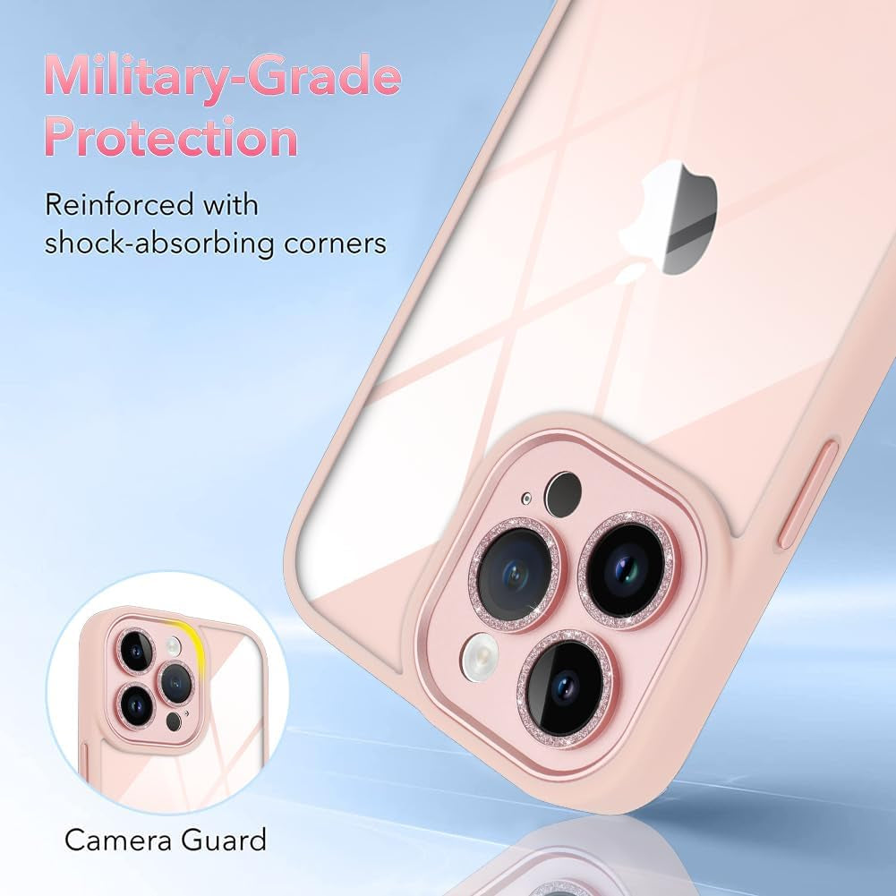 Tharlet Clear for Iphone 14 Pro Case [10FT Military Grade Drop Tested] White Silicone Slim Clear Hard Back Frame with Glitter Camera Lens Case for Iphone 14 Pro Phone Case, Pink (6.1")  tharlet   