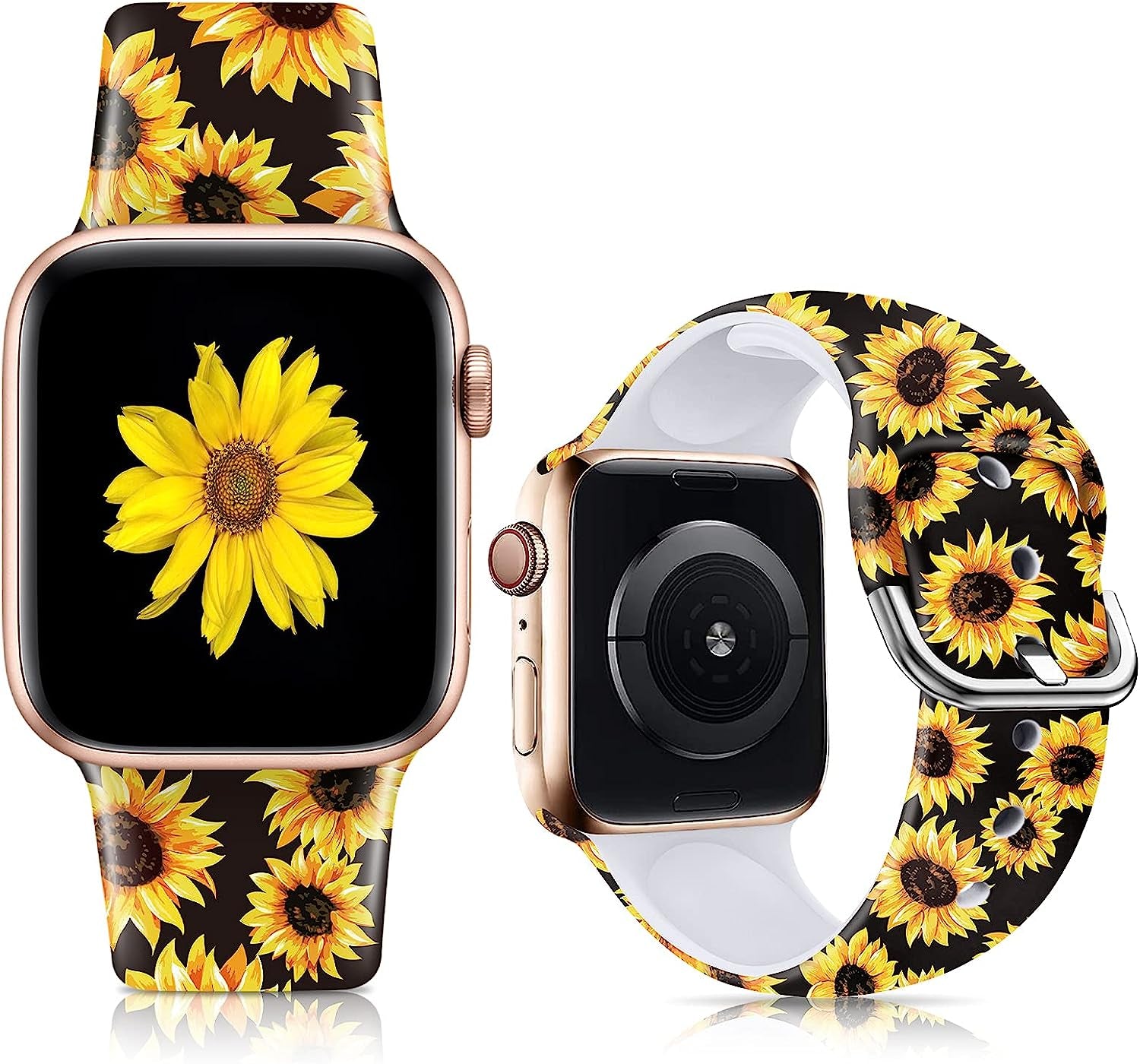 IKANFI Bands Compatible with Apple Watch Band 38Mm 40Mm 41Mm 42Mm 44Mm 45Mm for Women Men Silicone Floral Pattern Printed Band Strap for Iwatch Band SE Series 7 6 5 4 3 2 1 Wristband  IKANFI Sunflower 38mm/40mm/41mm S/M 