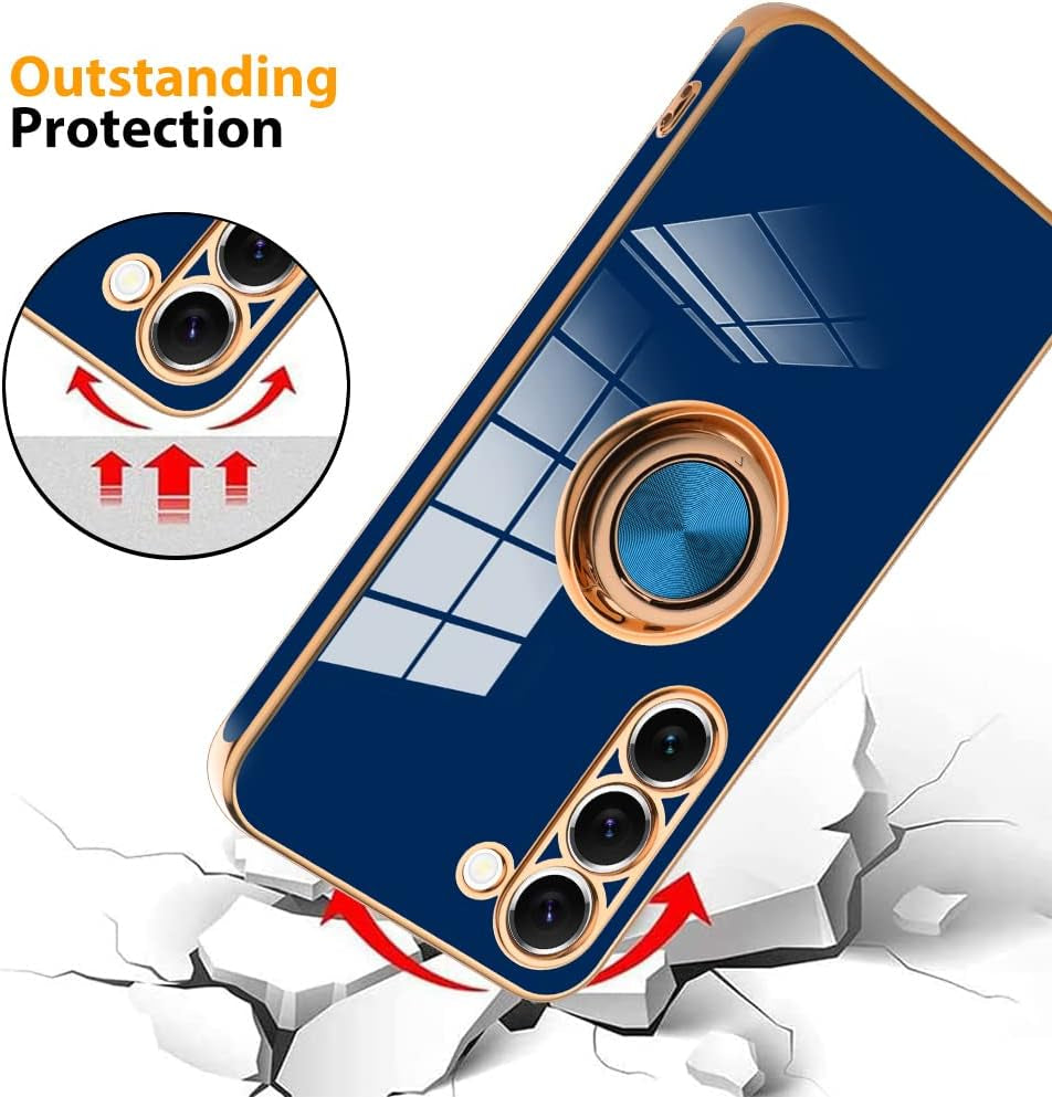 KANGHAR Compatible with Samsung Galaxy S23 5G Case for Women Girls, Plating Built-In 360 Rotation Magnetic Ring Kickstand Holder Soft Slim Shockproof Bumper Protective Cover (Blue)  KANGHAR   