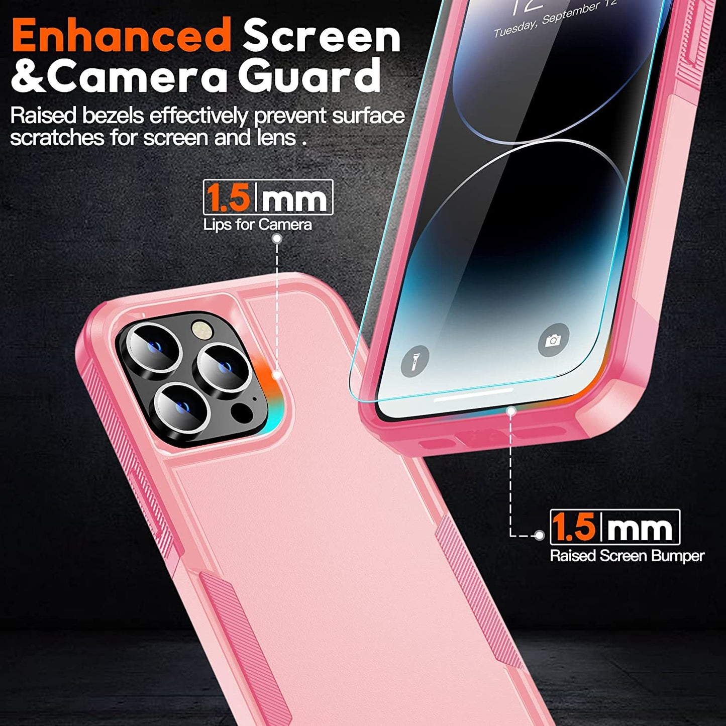 MOZOTER [6 in 1 for Iphone 14 Pro Max Phone Case [Compatible with Magsafe][Military Grade Drop Protection][Glass Screen Protector+Camera Lens Protector] Heavy Duty Shockproof Case 6.7 Inch Pink  MOZOTER   
