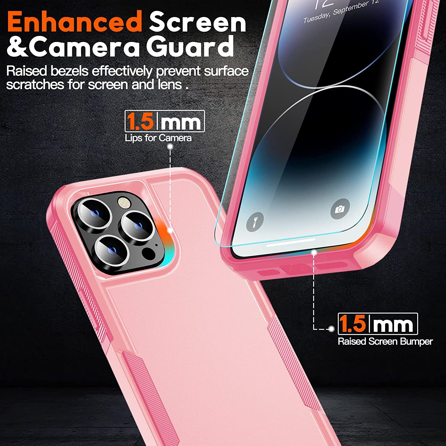 MOZOTER [6 in 1 for Iphone 14 Pro Max Phone Case [Compatible with Magsafe][Military Grade Drop Protection][Glass Screen Protector+Camera Lens Protector] Heavy Duty Shockproof Case 6.7 Inch Pink  MOZOTER   