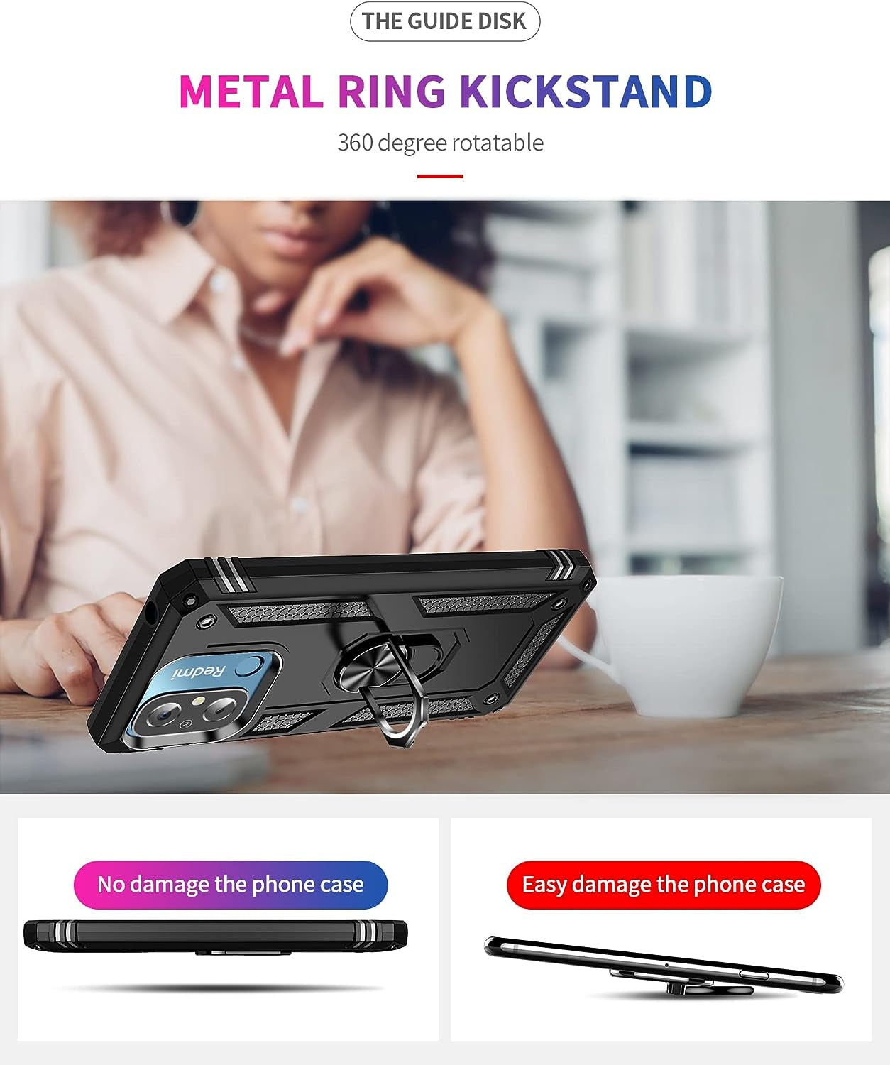 Anvzle for Xiaomi Redmi 12C /Redmi 11A Case with [2 Pack] Tempered Glass Screen Protector, Redmi 12C Case Heavy Duty Armor [Military-Grade] Protective，With Magnetic Ring Stand Phone Cover (Black)  Anvzle   