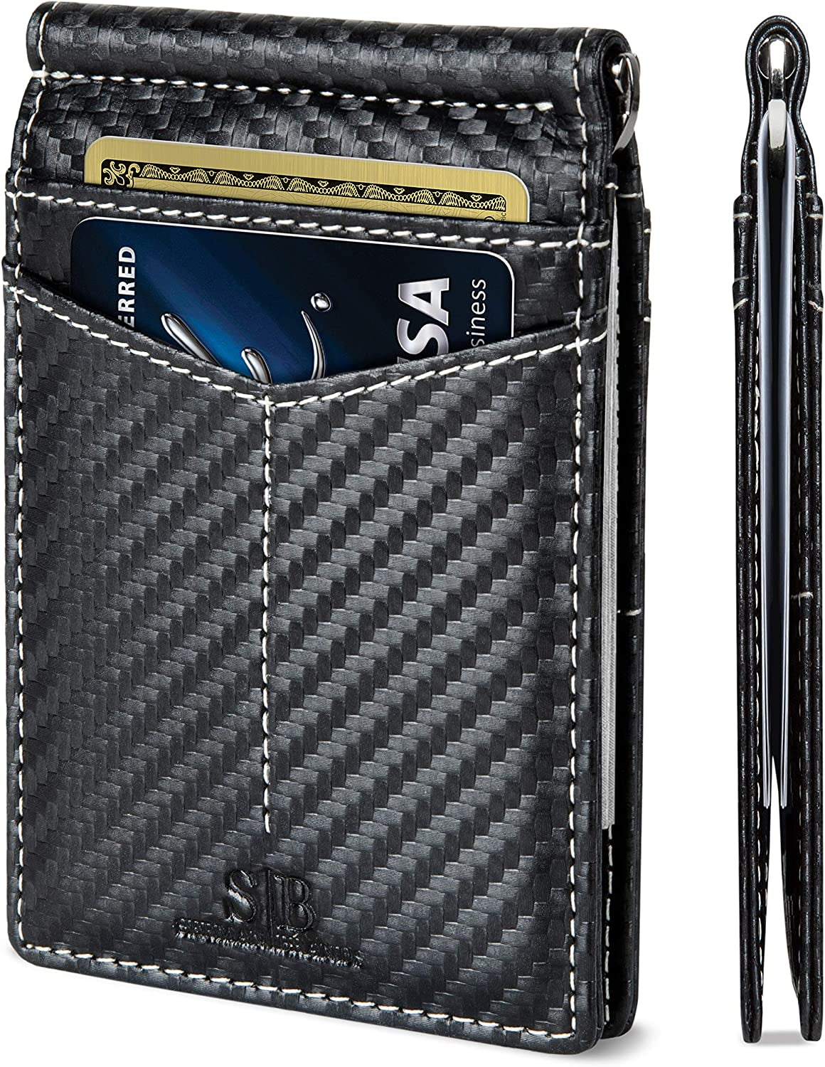 SERMAN BRANDS RFID Blocking Wallet Slim Bifold - Genuine Leather Minimalist Front Pocket Wallets for Men with Money Clip Gift  SERMAN BRANDS Modern Black Rogue  