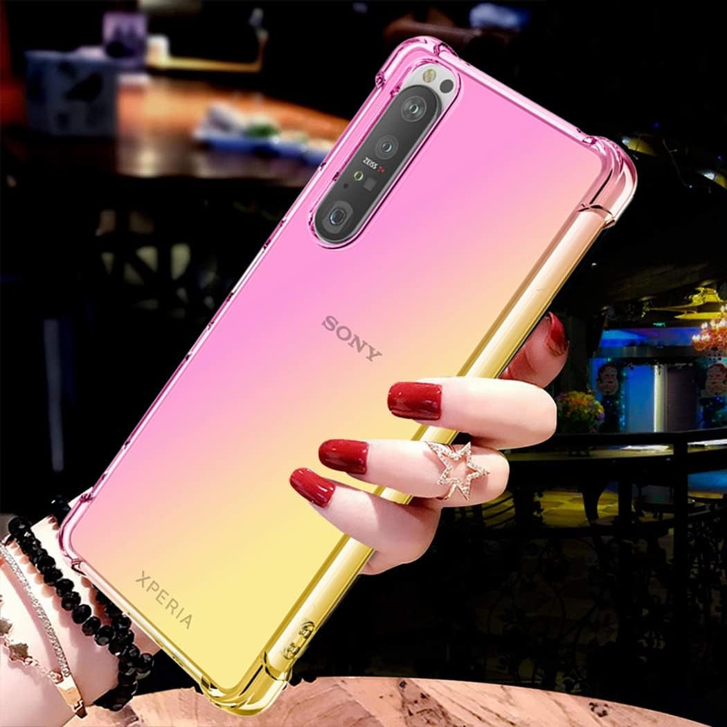 Ueokeird for Sony Xperia 1 Iii/Xperia 1III 5G XQ-BC72 Case, Clear Cute Gradient Phone Case Slim anti Scratch Flexible TPU Cover Shockproof Protective Case for Sony Xperia 1 III (Pink/Gold)  Ueokeird   
