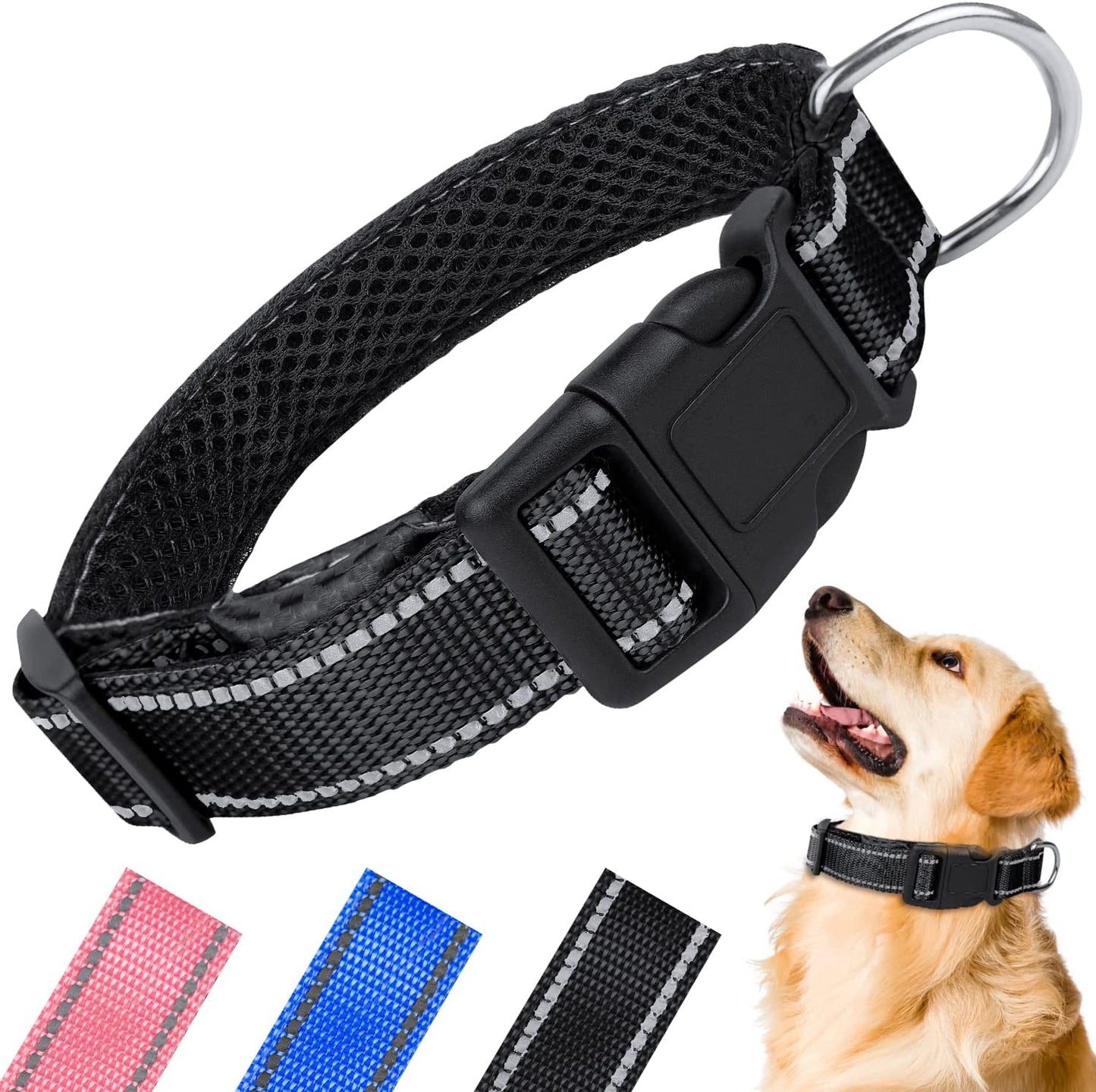 Reflective Airtag Dog Collar, Breathable Black Nylon Dog Collar with Airtag Holder, the Waterproof Dog Collar Airtag, Dog Tracking Collar, Adjustable Airtag Accessories Dog Collar for Medieum Dogs  Simket Black Small 